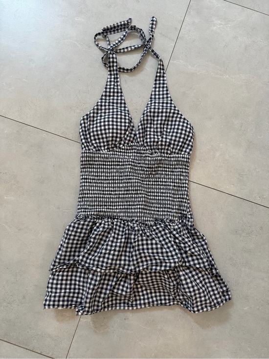 Hollister Dresses & Skirts - Hollister Gingham Halter Romper Dress Navy & White Built-In Shorts |Size M